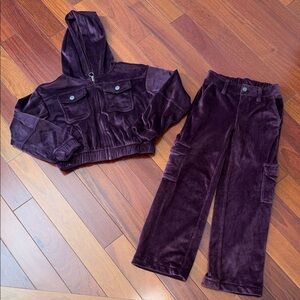Girls Purple Velvet Hooded Jacket and Pants Set